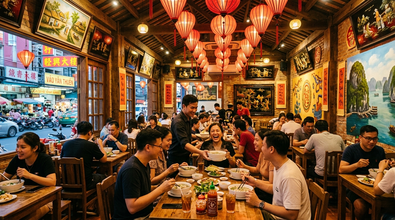 Vietnam Palace restaurant dining room interior - warm, inviting Vietnamese restaurant in Ottawa Chinatown on Somerset Street West
