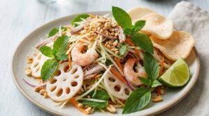 Vietnamese salad (gỏi) with shrimp, lotus root, shredded vegetables, herbs and peanuts at Vietnam Palace in Ottawa